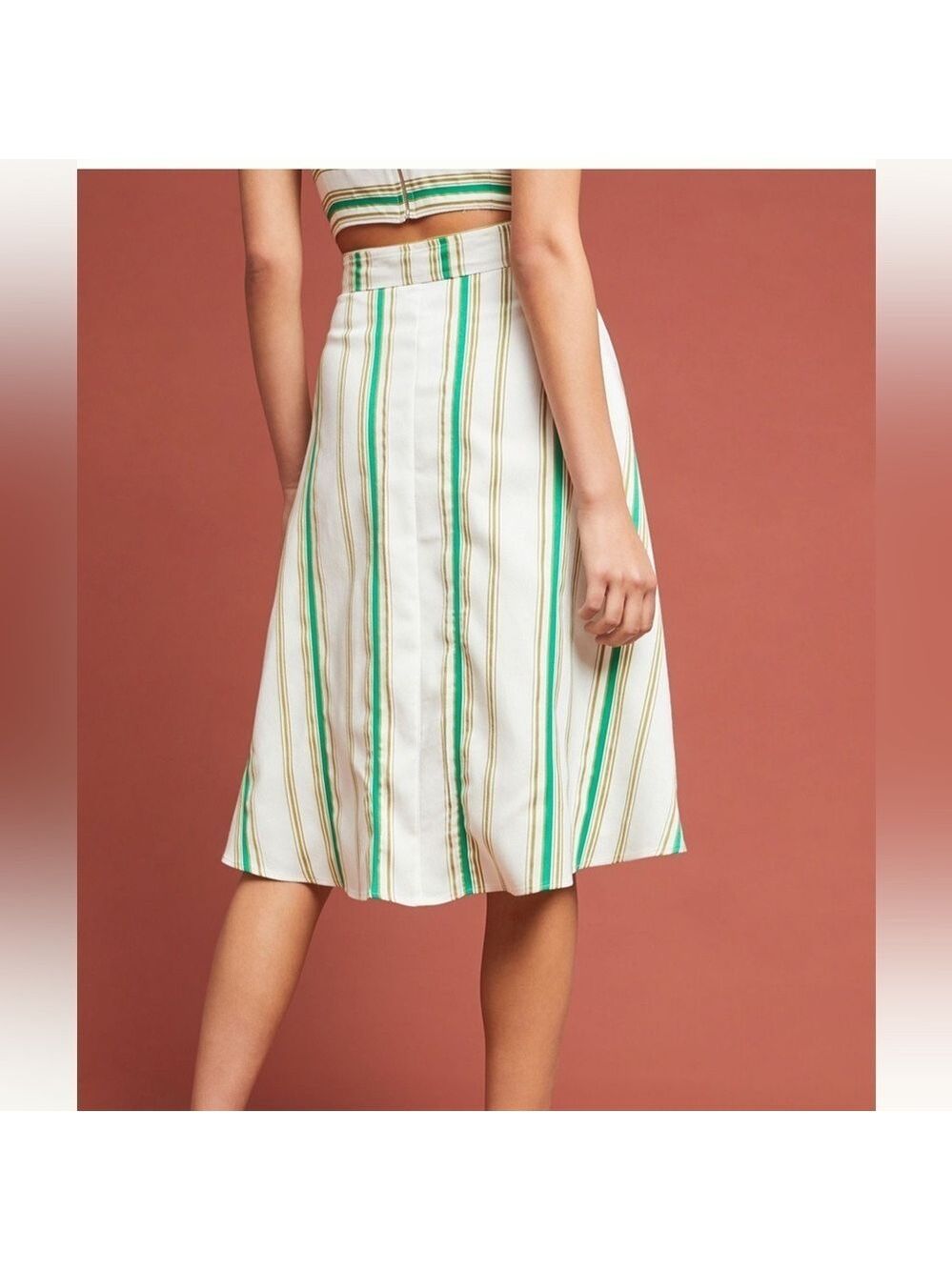Hutch Anthropologie Baracoa Striped Button-Down Midi A-Line Skirt Size 2 Coastal - Picture 2 of 10